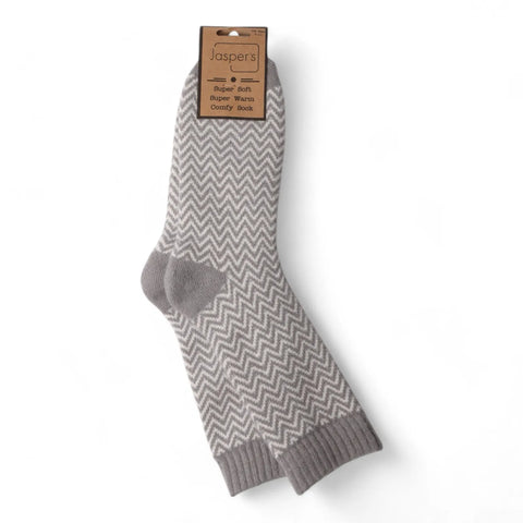 Jaspers Grey Herringbone Mens Cosy Ribbed Super Soft Wool Blend Socks