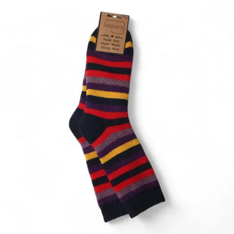 Jaspers Multi Striped Mens Cosy Ribbed Super Soft Wool Blend Socks