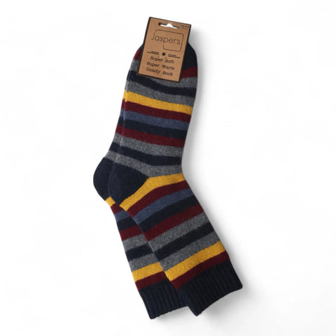 Jaspers Multi Striped Mens Cosy Ribbed Super Soft Wool Blend Socks