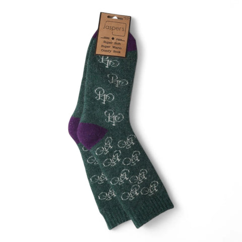 Jaspers Green Brilliant Bikes Mens Cosy Ribbed Super Soft Wool Blend Socks