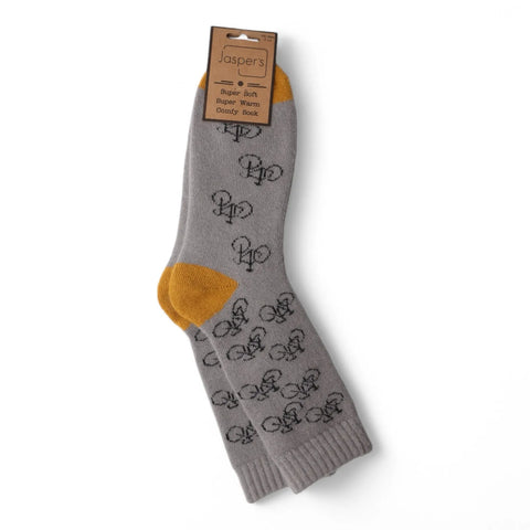 Jaspers Grey Brilliant Bikes Mens Cosy Ribbed Super Soft Wool Blend Socks