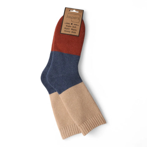 Jaspers Bold Colour Block Mens Cosy Ribbed Super Soft Wool Blend Socks