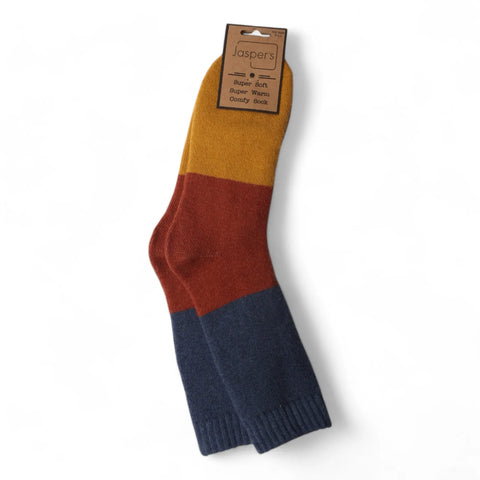 Jaspers Bold Colour Block Mens Cosy Ribbed Super Soft Wool Blend Socks