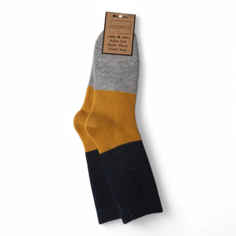 Jaspers Bold Colour Block Mens Cosy Ribbed Super Soft Wool Blend Socks