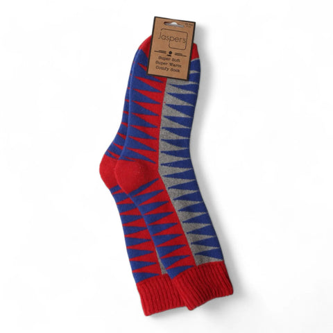Jaspers Red Dazzling Diamonds Mens Cosy Ribbed Super Soft Wool Blend Socks