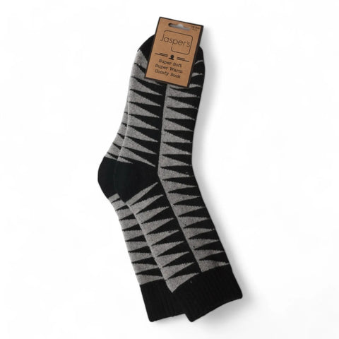 Jaspers Black Dazzling Diamonds Mens Cosy Ribbed Super Soft Wool Blend Socks