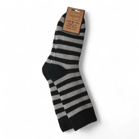 Jaspers Black/Grey Striking Stripe Mens Cosy Ribbed Super Soft Wool Blend Socks