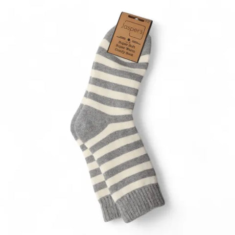 Jaspers Grey Striking Stripe Mens Cosy Ribbed Super Soft Wool Blend Socks