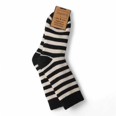 Jaspers Black/White Two Coloured Stripe Mens Cosy Ribbed Super Soft Wool Blend Socks