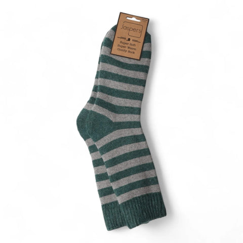 Jaspers Green/Grey Two Coloured Stripe Mens Cosy Ribbed Super Soft Wool Blend Socks