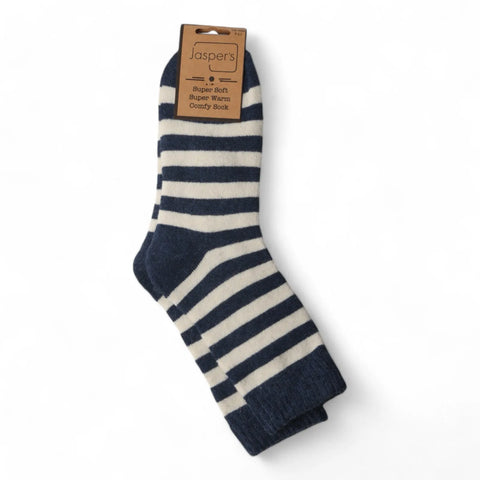 Jaspers Navy Striking Stripe Mens Cosy Ribbed Super Soft Wool Blend Socks
