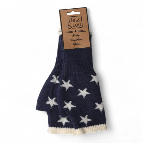 Jess And Lou Navy Star Womens Soft Cosy Fingerless Gloves - Super Soft Wrist Warmers for Ultimate Comfort