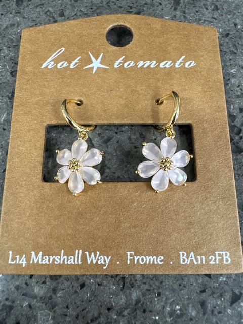 E - Clematis Drop Peach W/Mini Hoop - Brass W/18K Gold