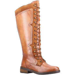 Hush Puppies Rudy Tan  Womens Leather Lace Up Long Boots
