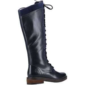 Hush Puppies Rudy Navy Womens Leather Lace Up Long Boots