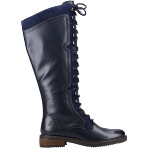 Hush Puppies Rudy Navy Womens Leather Lace Up Long Boots