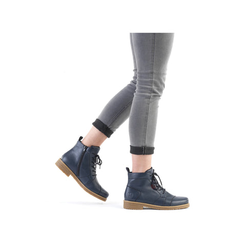 Rieker 73500-14 Blue Womens Casual Comfort Zip Up Leather Ankle Boots