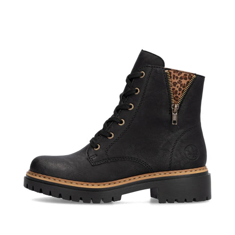 Rieker 72617-00 Black Womens Casual Comfort Lace Up Zip Up Leather Ankle Boots