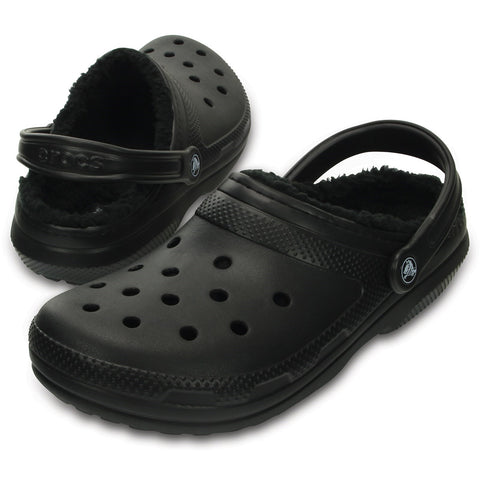Crocs Classic Lined Clog Black Unisex Croslite Casual Slip On Shoes Lightweight Beach Slip On Clogs