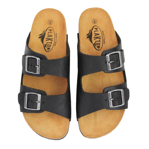 Plakton 180010 Beta Black Leather Womens Casual Stylish Open Toe Sandals