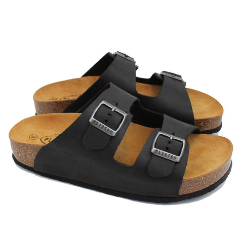 Plakton 180010 Beta Black Leather Womens Casual Stylish Open Toe Sandals