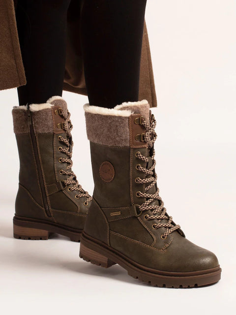 Lunar Cambridge Khaki Womens Casual Comfort Ice Grip Waterproof Zip Up Ankle Boots