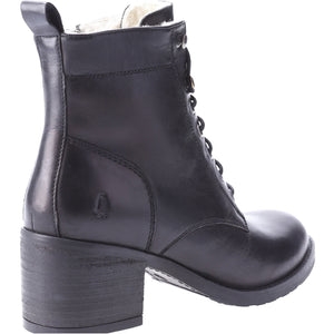 Hush Puppies Harriet Black Womens Leather Heeled Lace Up Ankle Boots