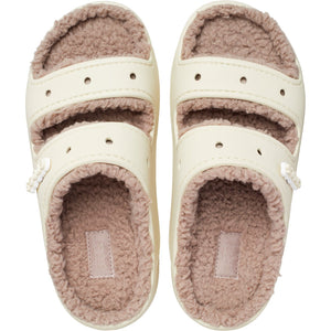 Crocs Classic Cozzzy Lined Sandal Bone/Mushroom Unisex Croslite Casual Slip On Shoes Lightweight Beach