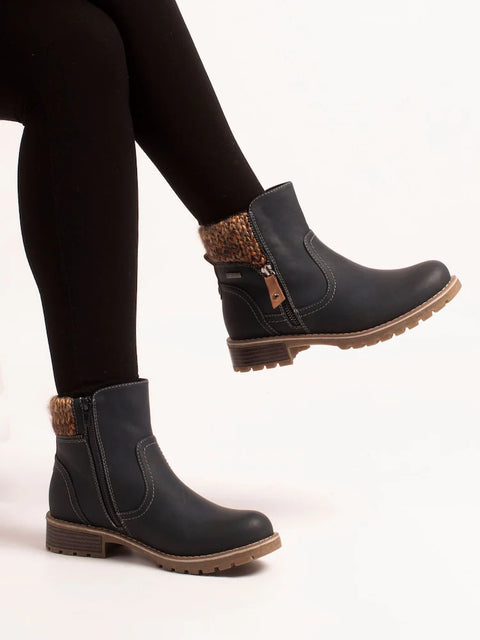 Lunar Breeze Navy Womens Casual Comfort Waterproof Zip Up Ankle Boots