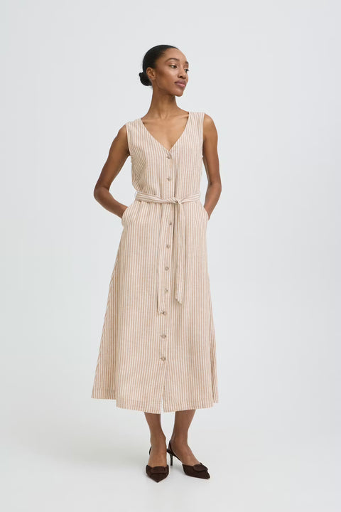 B.Young Byfalakka Button Dress 2 Wood smoke Stripe 20818826