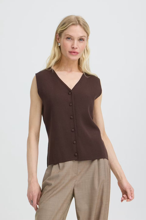 B.Young Womens 20819142 Java Brown BYOTARI V Neck Slipover Sleeveless Knit Vest