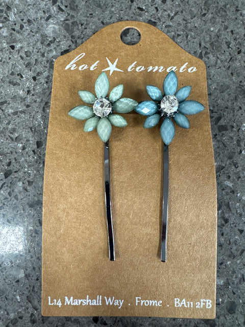 C - Jasmine Bobby Pins - Set 2 - Gun Metal - Aqua/Ocean
