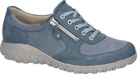 Waldlaufer H89001 242 263 Havy Soft Denver Kaleido-Stretch Denim Womens H Fitting Zip Up Lace Up Trainers