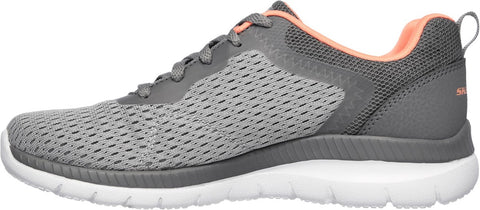 Skechers 12607/GYCL Grey Coral Bountiful Quick Path Womens Sporty Knit Mesh Upper Lace Up Trainers