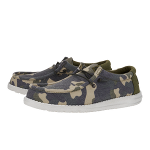 Dude Wally Washed Camo Mens Casual Comfort Canvas Deck Shoes