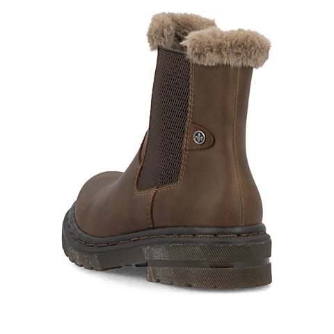 Rieker 78250-22 Brown Womens Warm Lining Casual Comfort Zip Up Leather Ankle Boots