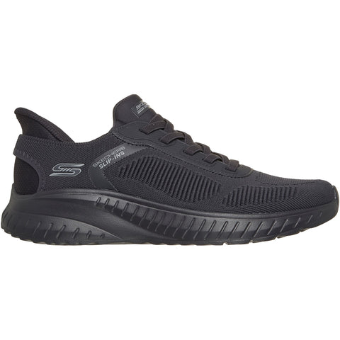 Skechers Slip - Ins 118312/BBK Black BOBS Sport Squad Chaos Solid Step Shoe Mens Casual Comfort Hands Free Slip On Shoes