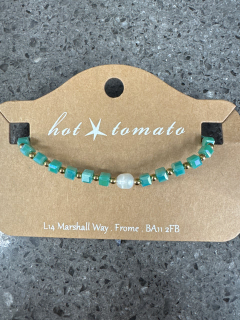 Hot Tomato Friendship Bracelet Crystal with gold plated stainless steel - Jade Green