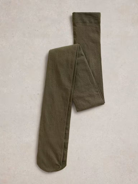 White Stuff Patty Khaki Green Plain Tights