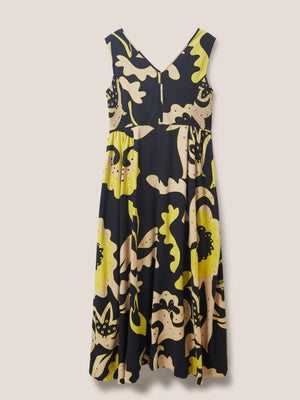White Stuff Gigi Black Multi Linen Maxi Dress