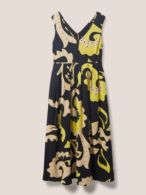 White Stuff Gigi Black Multi Linen Maxi Dress