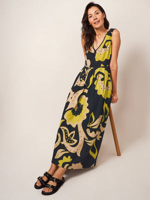 White Stuff Gigi Black Multi Linen Maxi Dress