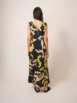 White Stuff Gigi Black Multi Linen Maxi Dress
