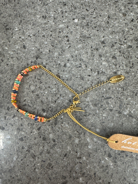 Hot Tomato Bracelet - Miyuki Bead Blend with extendable Chain - Stainless Steel/Satsuma