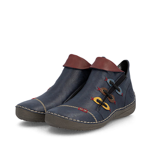 Rieker 72581-14 Blue Womens Casual Comfort Zip Up Ankle Boots