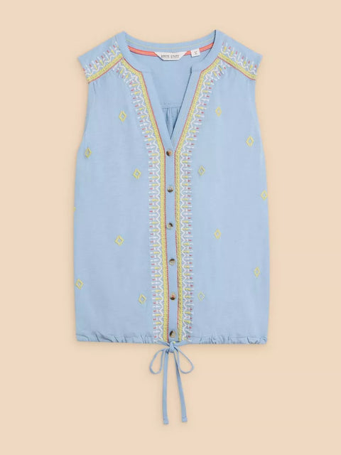 White Stuff Tulip Sleeveless Shirt Blue Multi