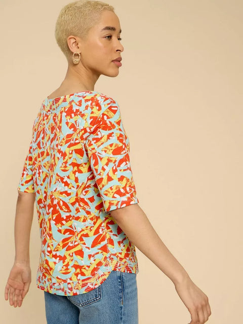 White Stuff Weaver Jersey Top Orange Print