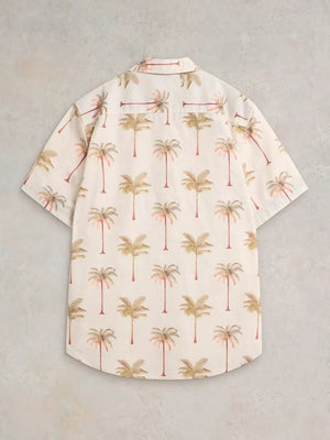 White Stuff Mens Natural Palm Tree Printed Short Sleeve Shirt