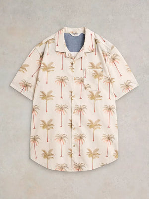 White Stuff Mens Natural Palm Tree Printed Short Sleeve Shirt