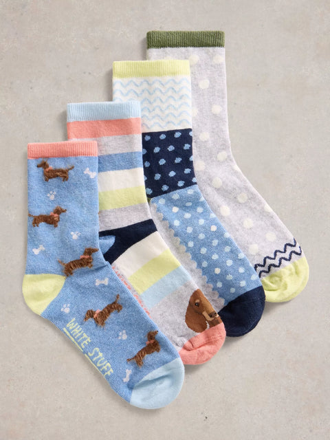 White Stuff 4 Pack Doggy Ankle Socks 6-8